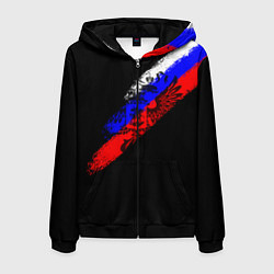 Толстовка 3D на молнии мужская Герб на фоне цветов флага на чёрном фоне, цвет: 3D-черный