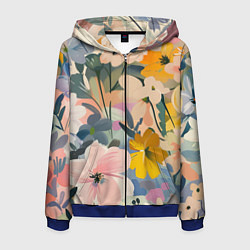 Толстовка 3D на молнии мужская Цветы цветочки, цвет: 3D-синий