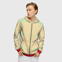 Толстовка 3D на молнии мужская Color beige green stripes, цвет: 3D-красный — фото 2
