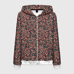 Толстовка 3D на молнии мужская Мелкий мозаичный коричневый зеленый узор хакки, цвет: 3D-белый