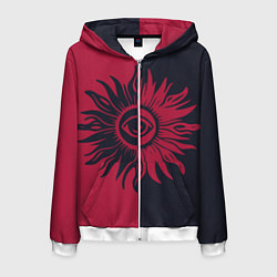 Толстовка 3D на молнии мужская Солнце красно-синее, цвет: 3D-белый