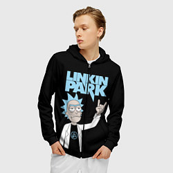 Толстовка 3D на молнии мужская Linkin Park и Рик Санчес из Рик и Морти, цвет: 3D-черный — фото 2