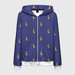 Толстовка 3D на молнии мужская Клевая птица удод на фиолетовом фоне, цвет: 3D-белый