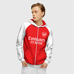 Толстовка 3D на молнии мужская Арсенал Лондон домашняя форма 2025 2026, цвет: 3D-белый — фото 2