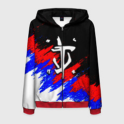 Толстовка 3D на молнии мужская Doom триколор краски, цвет: 3D-красный