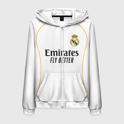 Толстовка 3D на молнии мужская Реал Мадрид домашняя форма 2025 2026, цвет: 3D-белый