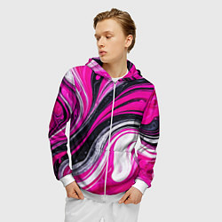 Толстовка 3D на молнии мужская Розово белая абстракция, цвет: 3D-белый — фото 2