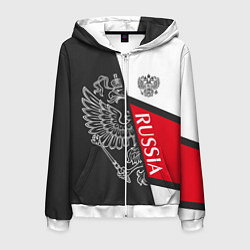 Толстовка 3D на молнии мужская Герб России, цвет: 3D-белый