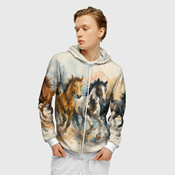 Толстовка 3D на молнии мужская Кони бегут, цвет: 3D-белый — фото 2