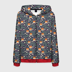 Толстовка 3D на молнии мужская Лесной паттерн с лисьими мордами, цвет: 3D-красный