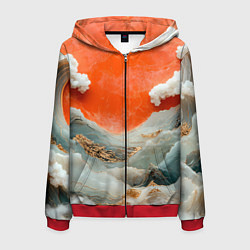 Толстовка 3D на молнии мужская Японский пейзаж абстракция, цвет: 3D-красный