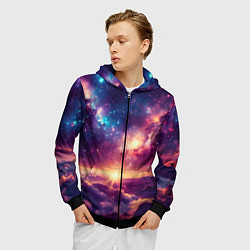 Толстовка 3D на молнии мужская Фантастический космос вид с планеты, цвет: 3D-черный — фото 2