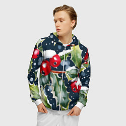 Толстовка 3D на молнии мужская Зимний остролист, цвет: 3D-белый — фото 2
