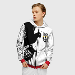 Толстовка 3D на молнии мужская Ювентус черная птица краски, цвет: 3D-красный — фото 2