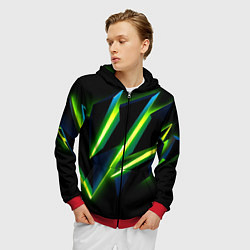 Толстовка 3D на молнии мужская Geometric neon, цвет: 3D-красный — фото 2