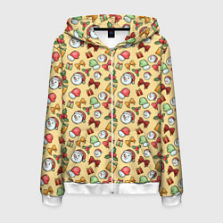 Толстовка 3D на молнии мужская Новогодний паттерн, цвет: 3D-белый