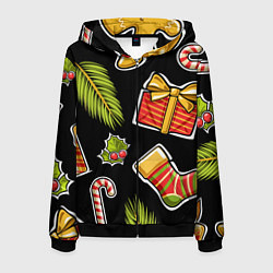Толстовка 3D на молнии мужская Рождественский вайб, цвет: 3D-черный