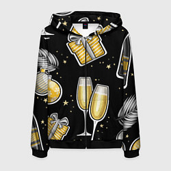 Толстовка 3D на молнии мужская Новогодний вайб, цвет: 3D-черный