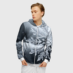 Толстовка 3D на молнии мужская Снежинка на черно белое, цвет: 3D-белый — фото 2