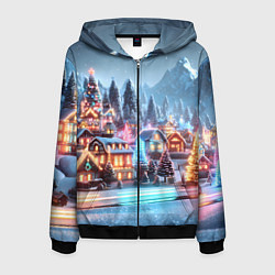 Мужская толстовка на молнии Городок в новогодних огоньках