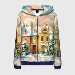 Толстовка 3D на молнии мужская Новогодний город, цвет: 3D-синий