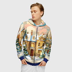 Толстовка 3D на молнии мужская Новогодний город, цвет: 3D-синий — фото 2