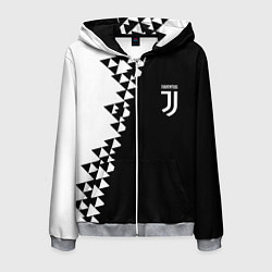Толстовка 3D на молнии мужская Juventus черно белая геометрия текстура, цвет: 3D-меланж