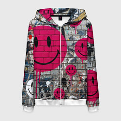 Толстовка 3D на молнии мужская Розовые смайлы граффити, цвет: 3D-белый