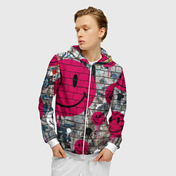 Толстовка 3D на молнии мужская Розовые смайлы граффити, цвет: 3D-белый — фото 2