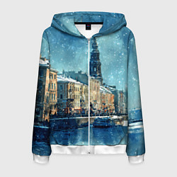 Толстовка 3D на молнии мужская Снегопад в Санкт-Петербурге, цвет: 3D-белый
