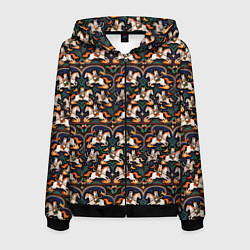 Мужская толстовка на молнии Новогодние коты всадники на лошади