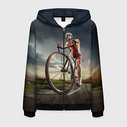 Толстовка 3D на молнии мужская Велогонщик, цвет: 3D-черный