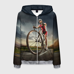 Толстовка 3D на молнии мужская Велогонщик, цвет: 3D-меланж