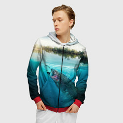 Толстовка 3D на молнии мужская Рыбалка на спиннинг, цвет: 3D-красный — фото 2