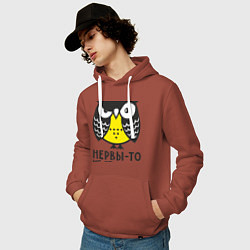 Толстовка-худи хлопковая мужская Сова: нервы-то не стальные!, цвет: кирпичный — фото 2
