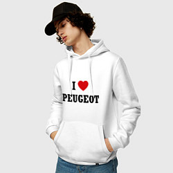 Толстовка-худи хлопковая мужская I love Peugeot, цвет: белый — фото 2