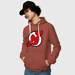 Толстовка-худи хлопковая мужская New Jersey Devils, цвет: кирпичный — фото 2