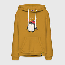Толстовка-худи хлопковая мужская Пингвин в шапке, цвет: горчичный