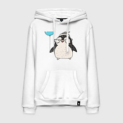 Толстовка-худи хлопковая мужская Пингвин-мальчик с шариком, цвет: белый