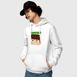 Толстовка-худи хлопковая мужская Огромная голова Стива - Minecraft, цвет: белый — фото 2