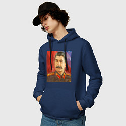 Толстовка-худи хлопковая мужская Сталин: полигоны, цвет: тёмно-синий — фото 2