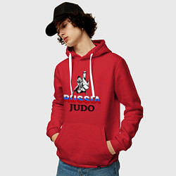 Толстовка-худи хлопковая мужская Russia judo, цвет: красный — фото 2