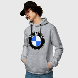 Толстовка-худи хлопковая мужская Logo BMW, цвет: меланж — фото 2