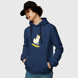 Толстовка-худи хлопковая мужская Cat no banana meme, цвет: тёмно-синий — фото 2