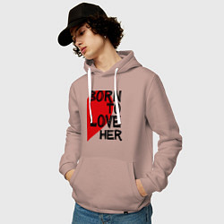 Толстовка-худи хлопковая мужская Born to love her, цвет: пыльно-розовый — фото 2