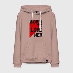 Толстовка-худи хлопковая мужская Born to love her, цвет: пыльно-розовый