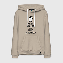 Толстовка-худи хлопковая мужская Keep Calm & Hug A Panda, цвет: миндальный