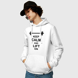 Толстовка-худи хлопковая мужская Keep Calm & Lift On, цвет: белый — фото 2