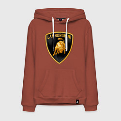 Толстовка-худи хлопковая мужская Lamborghini logo, цвет: кирпичный
