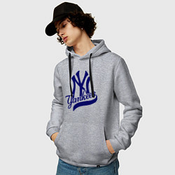 Толстовка-худи хлопковая мужская NY - Yankees, цвет: меланж — фото 2